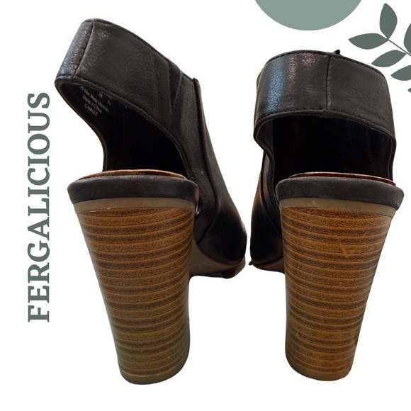 🛍️3/$40 Fergalicious by Fergie Black Camille Block Heeled Sandals Open Toe – 8M - Picture 3 of 7